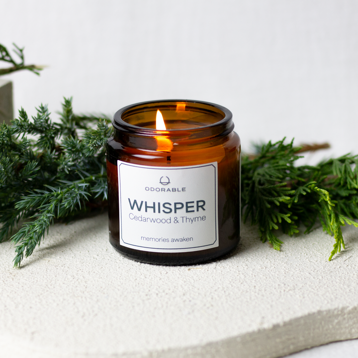 Scented candle Whisperwith cedarwood &amp; thyme fragrance made of soy wax and fine fragrances